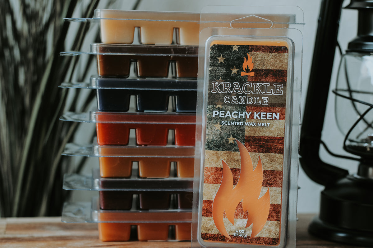 Krackle Wax Melts | Peachy Keen | 4 oz Scented Wax Melts | Made in The USA | Peach, Brown Sugar & Cinnamon Fragrance