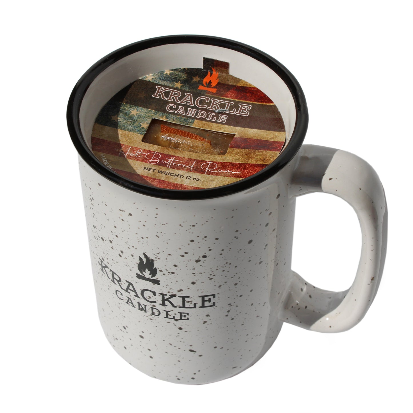 Krackle Candles | Hot Buttered Rum | 12 oz Scented Candle Mug with Natural Crackling Wooden Wick | USA-Poured | Reusable Coffee Mug | Buttery Vanilla & Caribbean Rum Fragrance