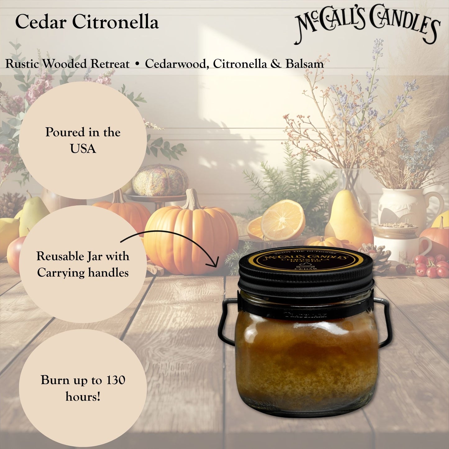 Cedar Citronella 16 oz Mason Jar Candle