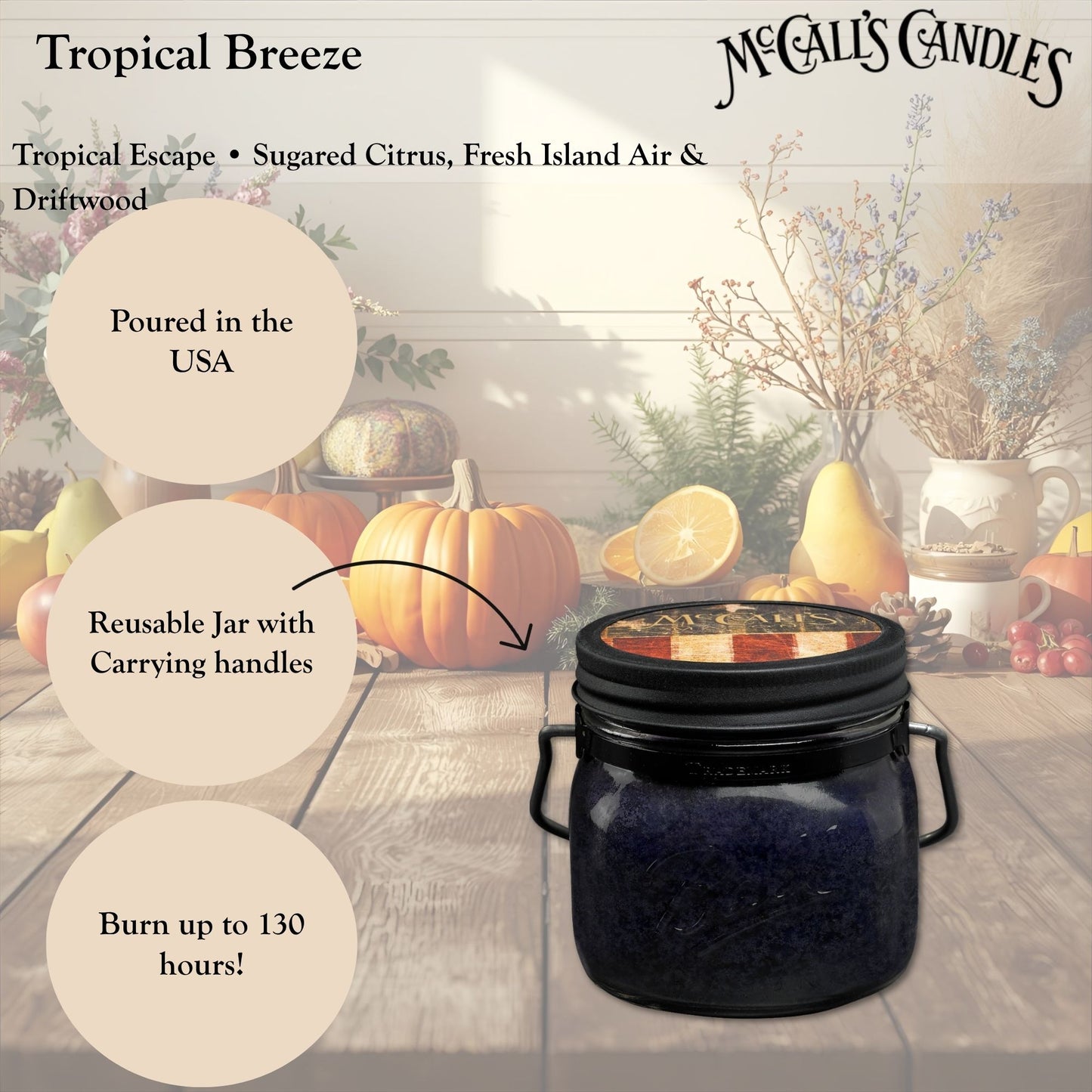 Tropical Breeze 16 oz Mason Jar Candle