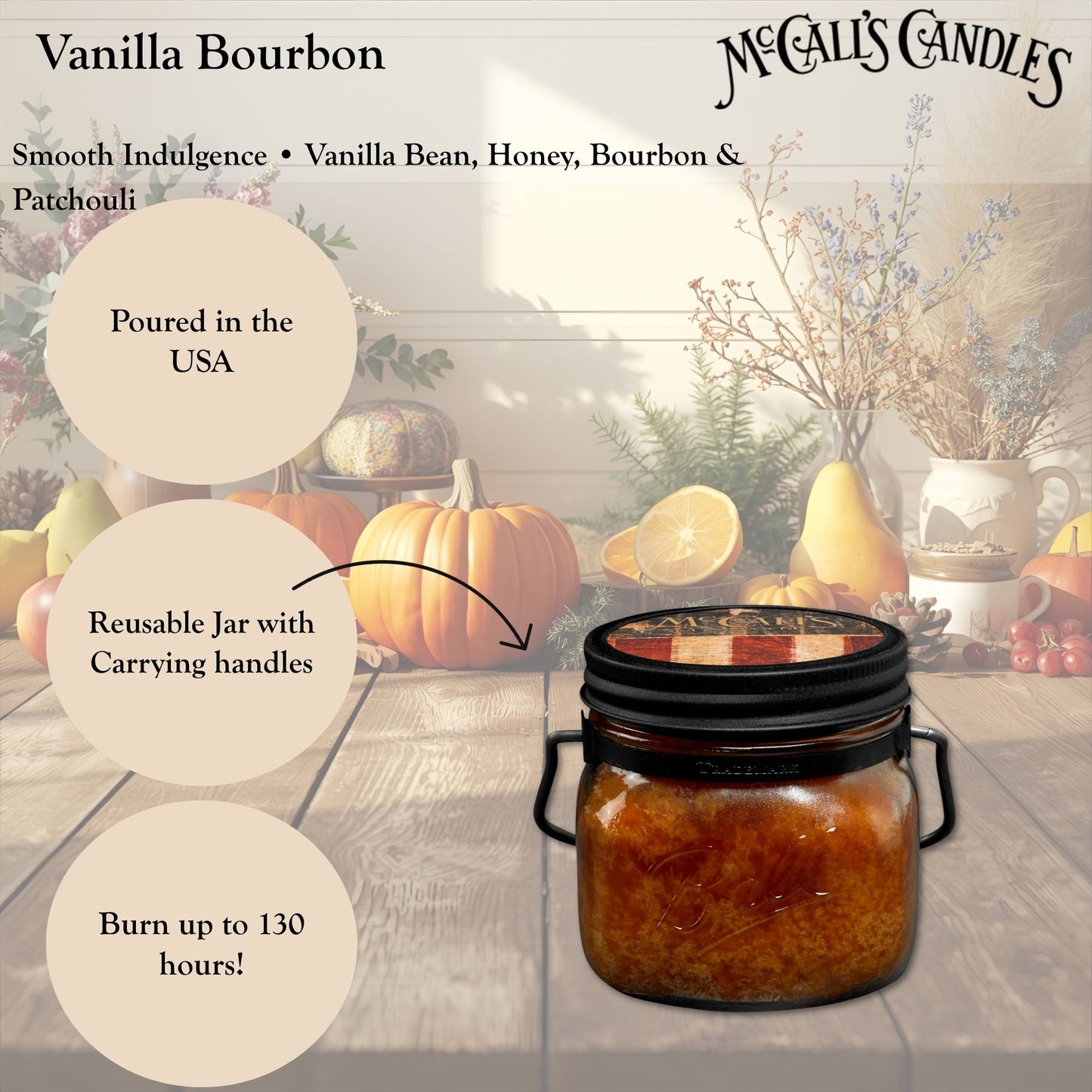 Vanilla Bourbon 16 oz Mason Jar Candle
